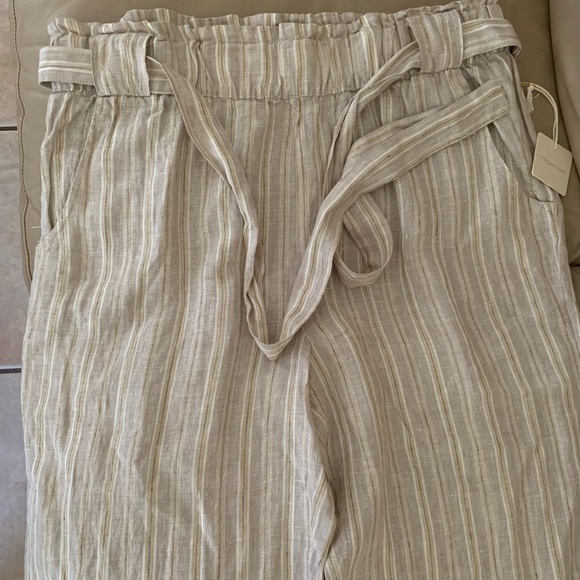 MAGASCHONI Striped Linen Wide Leg Palazzo Pants Paperbag Flowy Boho Pant - Picture 2 of 13